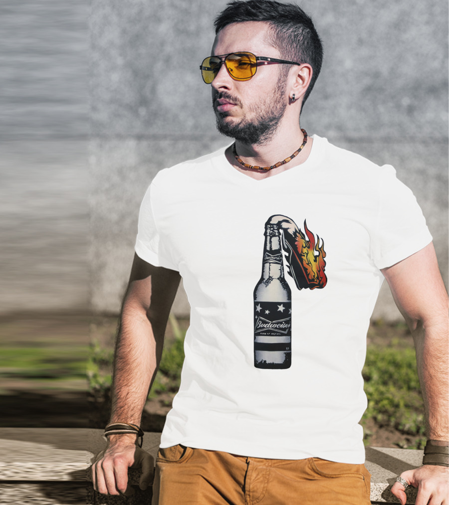 Budweiser Bottle With Stars And Flame Burst T-Shirt