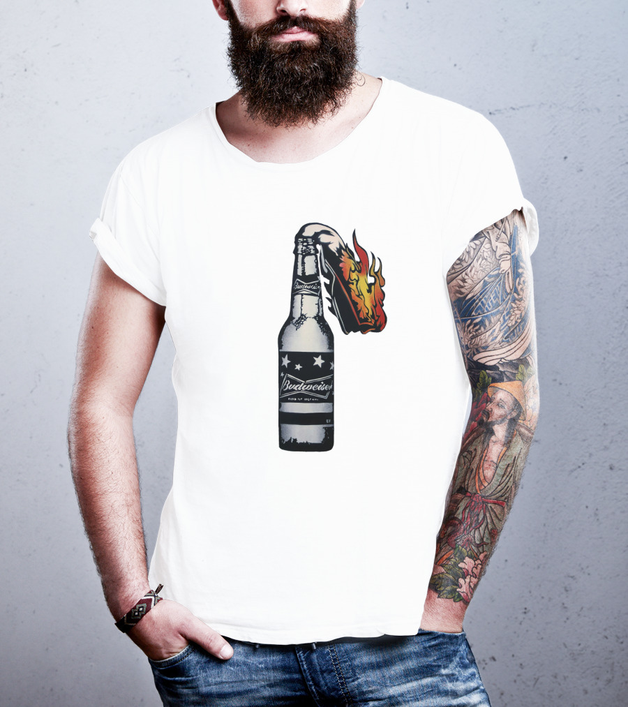 Budweiser Bottle With Stars And Flame Burst T-Shirt
