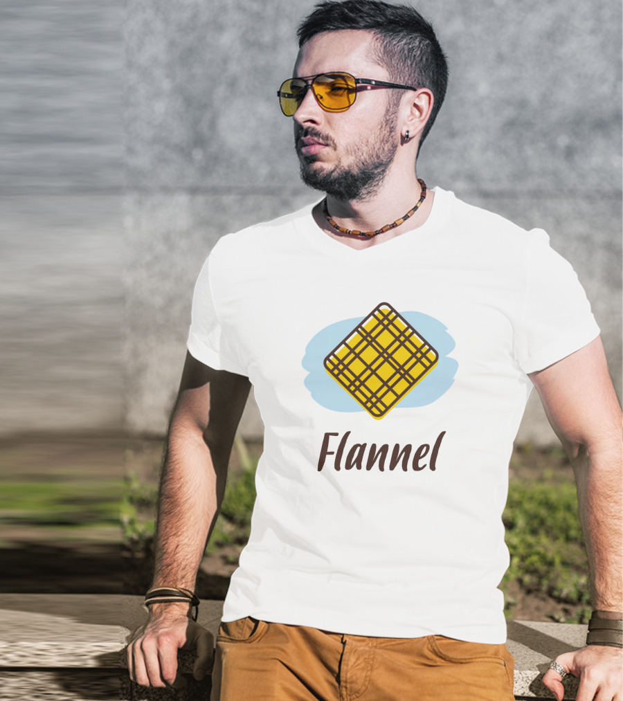 Flannel Yellow Plaid Pattern With Blue Background T-Shirt