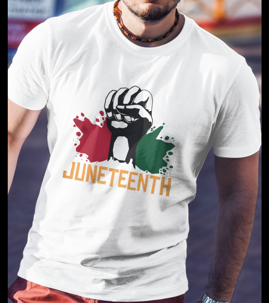 JUNETEENTH Raised Fist With Red Black Green Paint Splashes T-Shirt