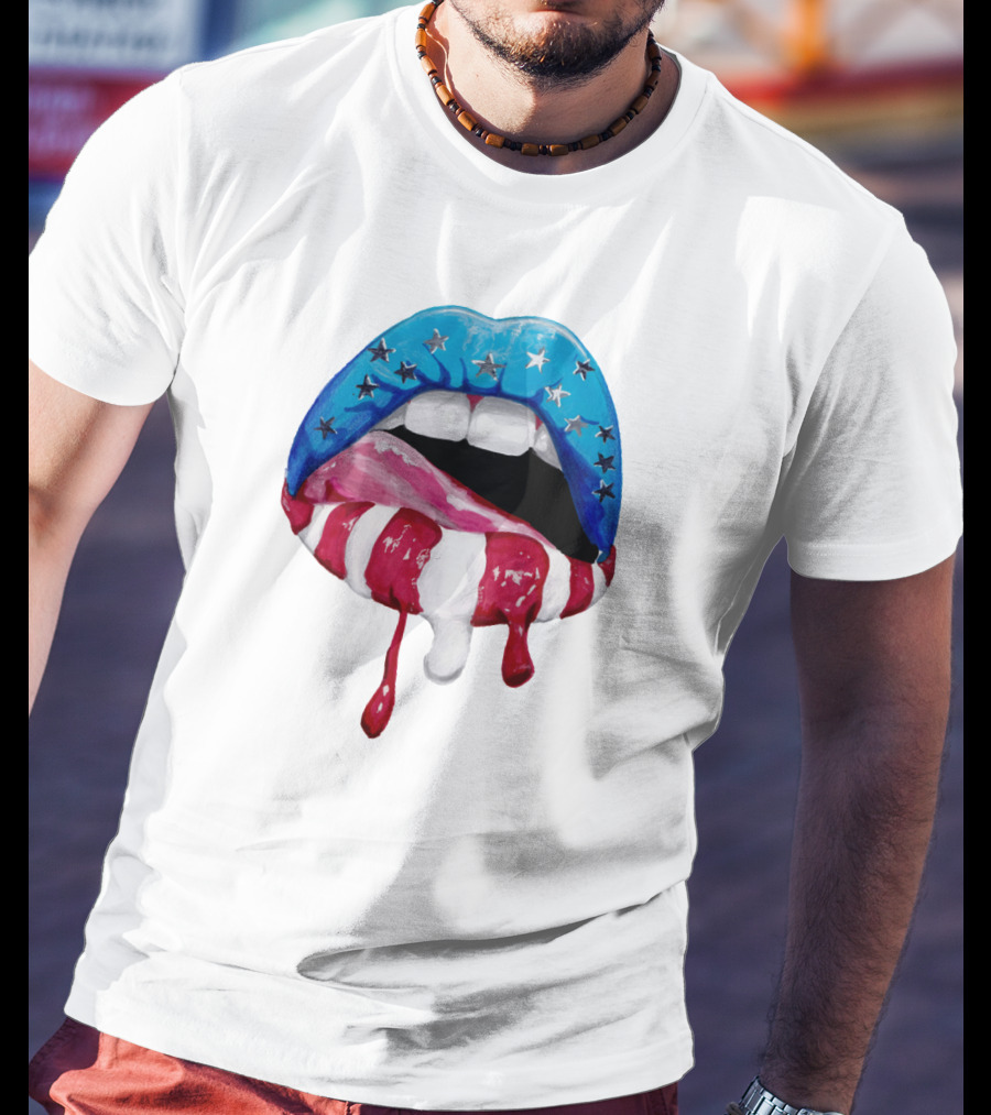 'Merica Lips Stars And Stripes USA Flag T-Shirt