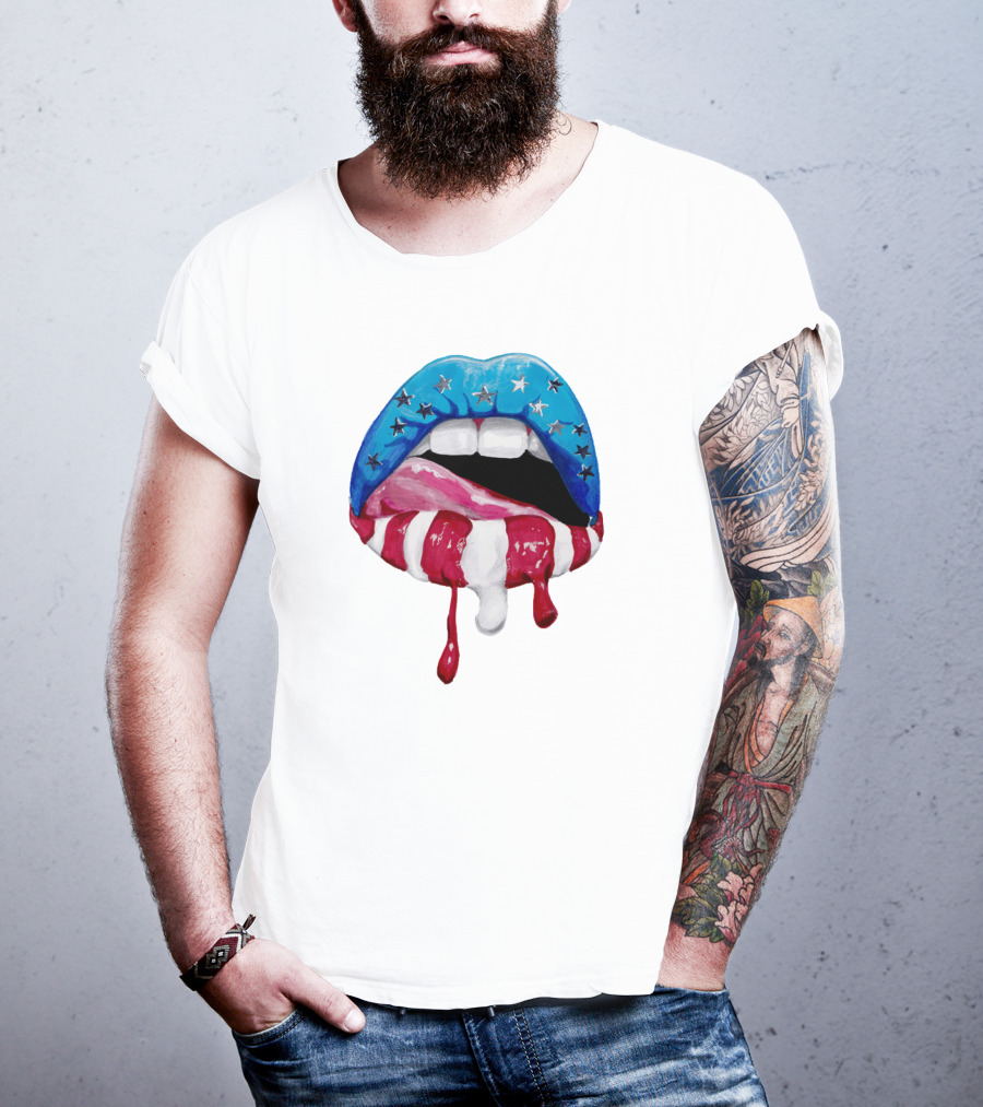 'Merica Lips Stars And Stripes USA Flag T-Shirt