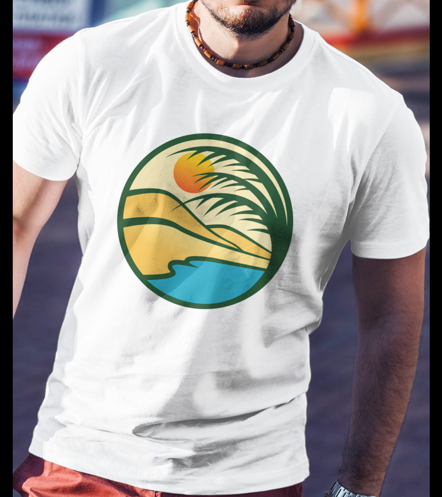 Oasis Desert Sunset With Palm And Water Scene T-Shirt