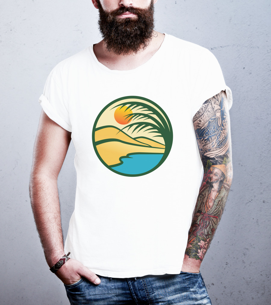 Oasis Desert Sunset With Palm And Water Scene T-Shirt