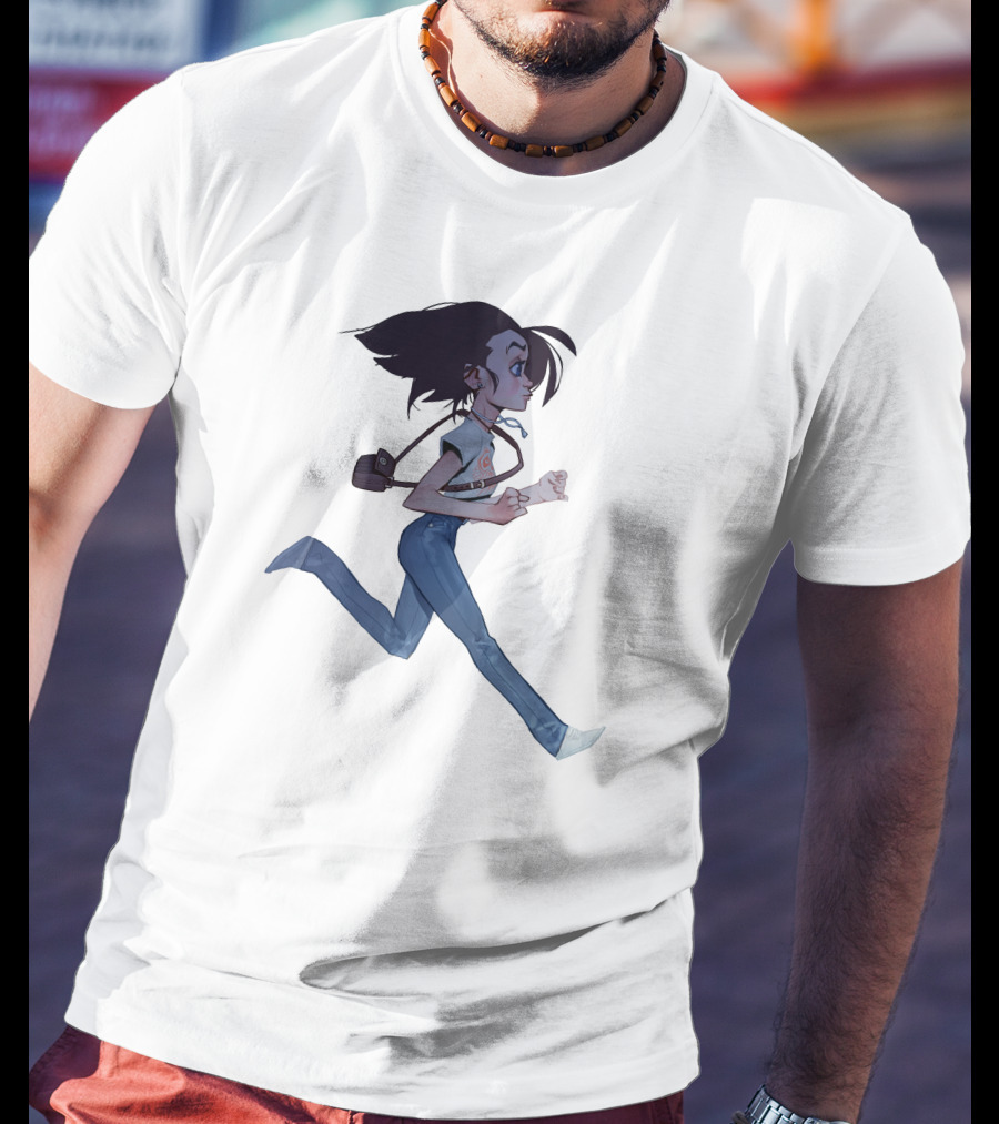 Girls Running Art Style Character With Bag T-Shirt