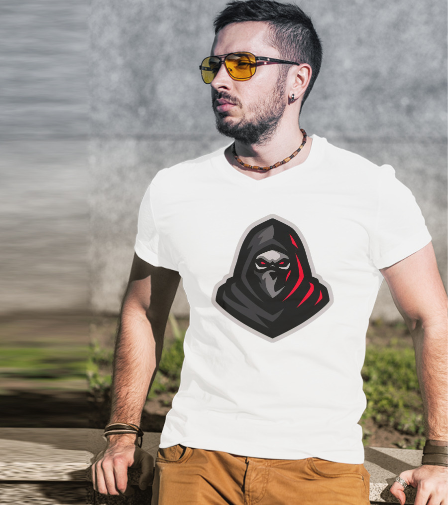 Hooded Black And Red Cloaked Figure With Stealthy Expression T-Shirt