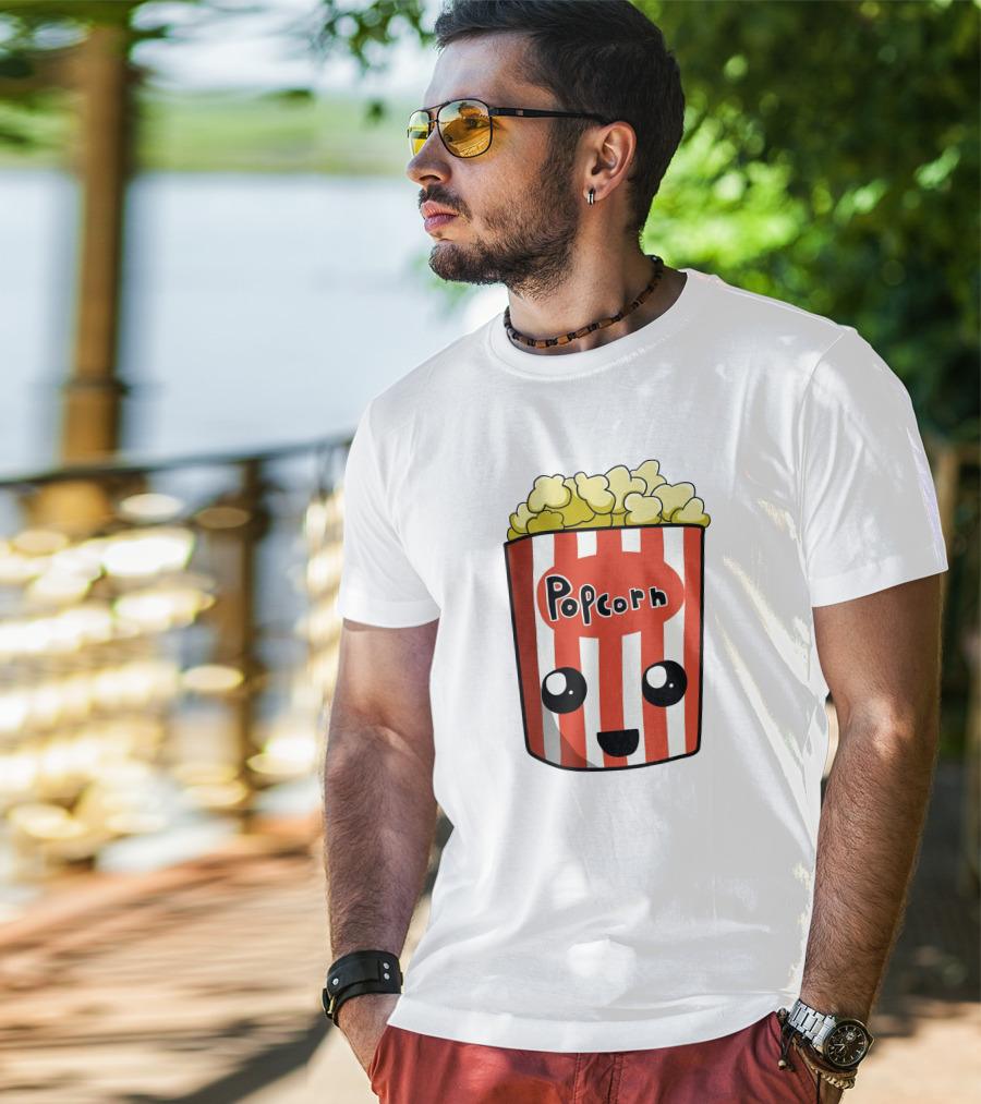 Popcorn Box Cute Kawaii Face Red White Stripes T-Shirt