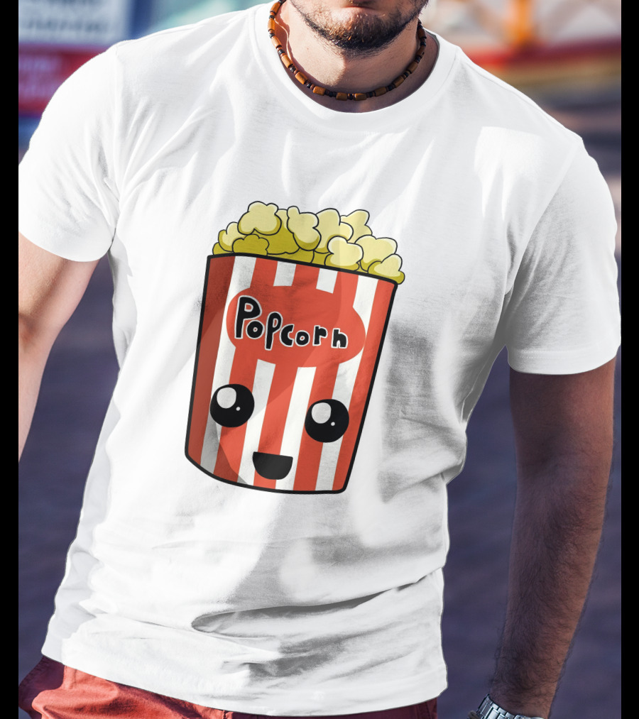 Popcorn Box Cute Kawaii Face Red White Stripes T-Shirt