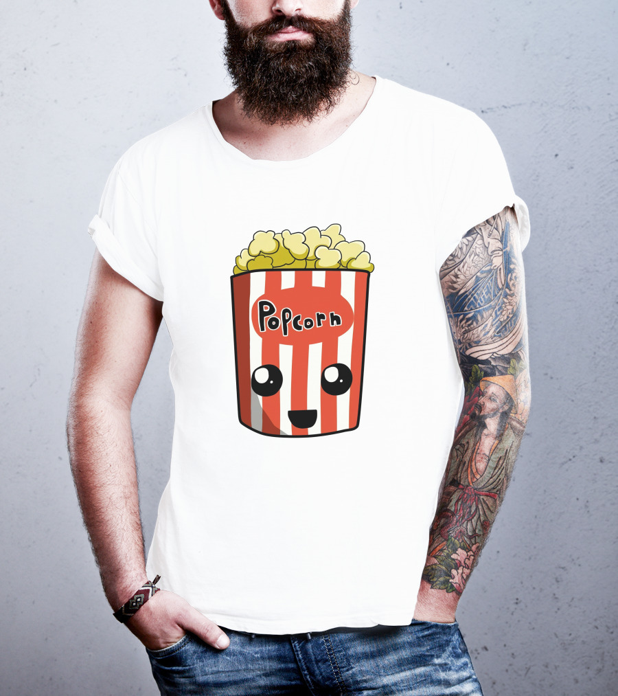 Popcorn Box Cute Kawaii Face Red White Stripes T-Shirt