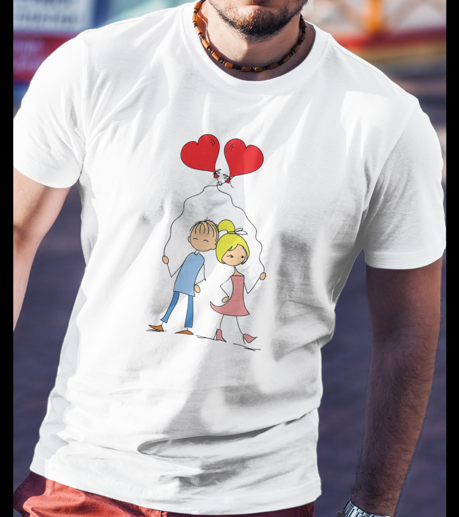 Couple With Heart-Shaped Balloons T-Shirt