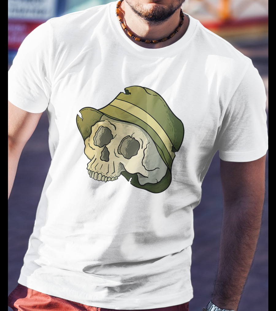 Skull Wearing A Green Bucket Hat T-Shirt