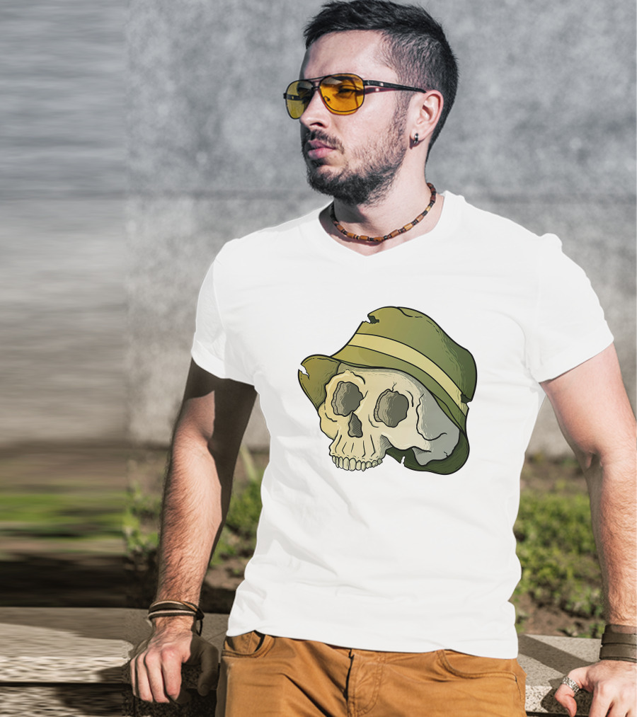 Skull Wearing A Green Bucket Hat T-Shirt