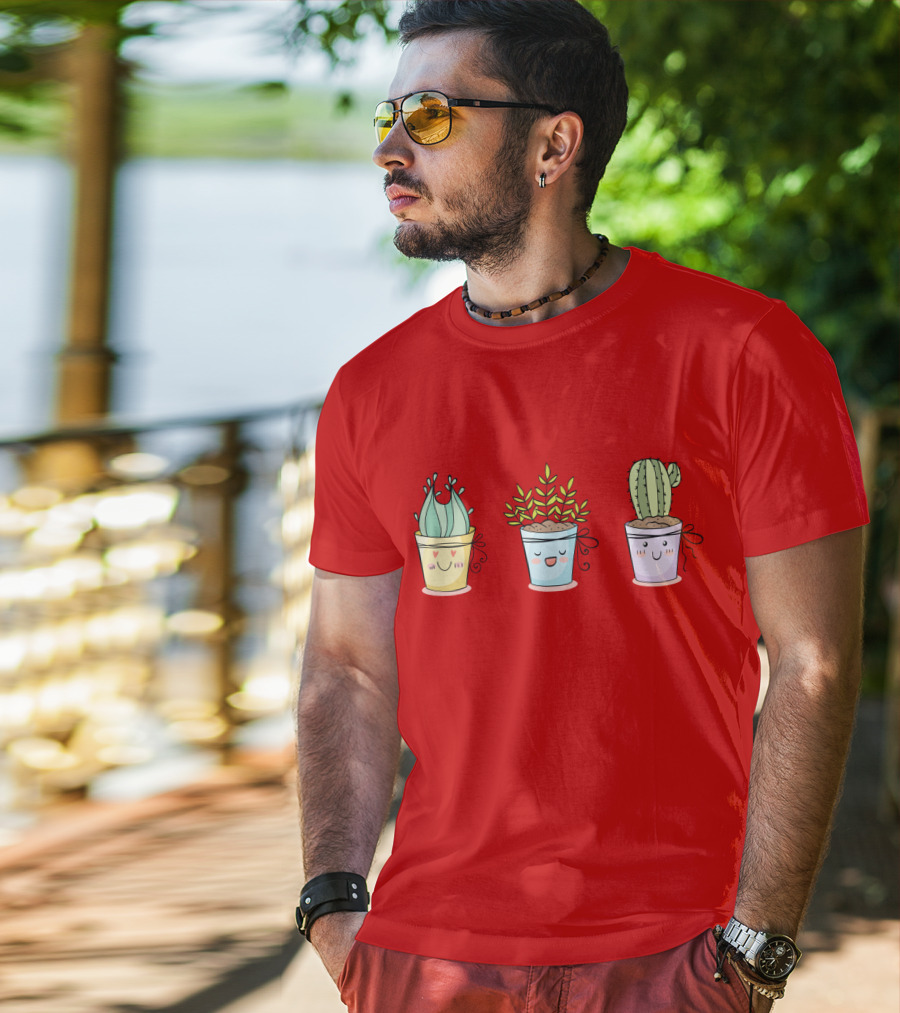 Cute Plants Happy Succulents Cactus Kawaii Pots T-Shirt