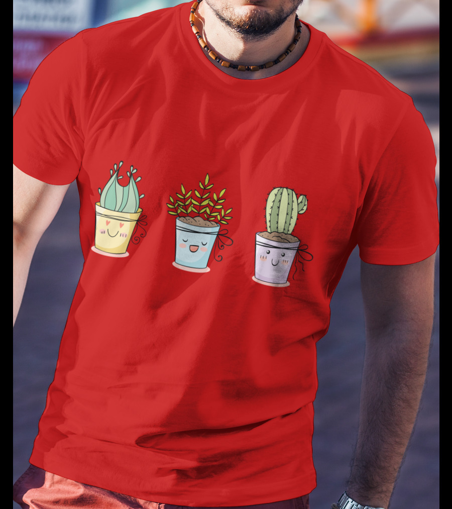 Cute Plants Happy Succulents Cactus Kawaii Pots T-Shirt