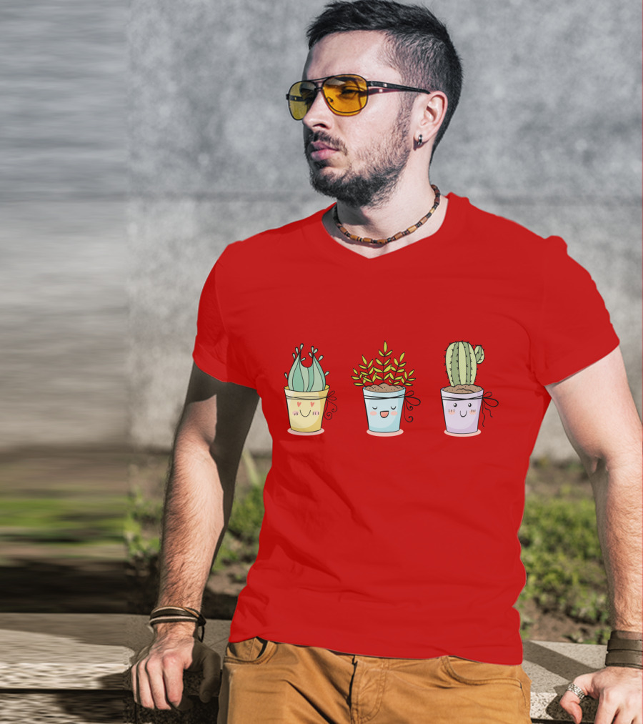Cute Plants Happy Succulents Cactus Kawaii Pots T-Shirt