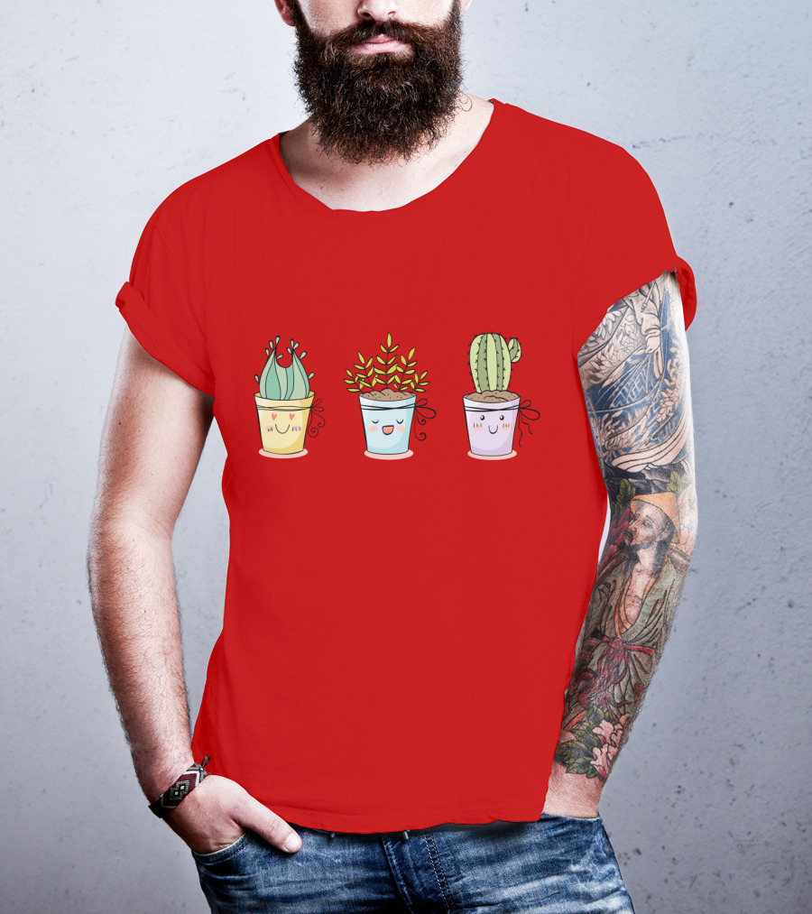 Cute Plants Happy Succulents Cactus Kawaii Pots T-Shirt