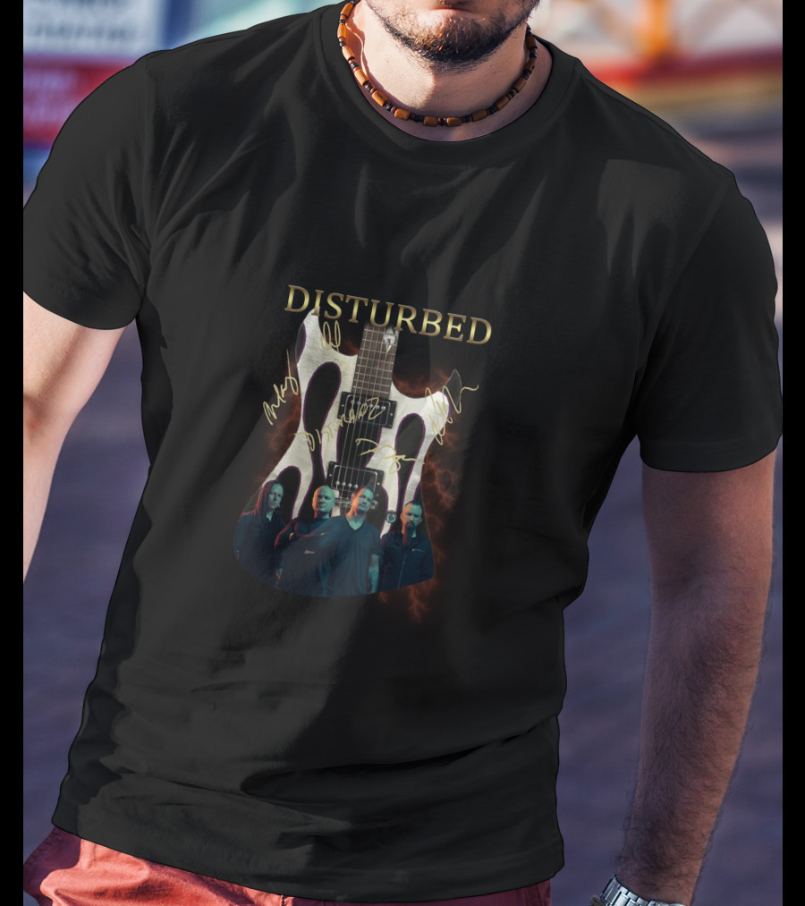 Disturbed Signature Guitar With Band Members T-Shirt