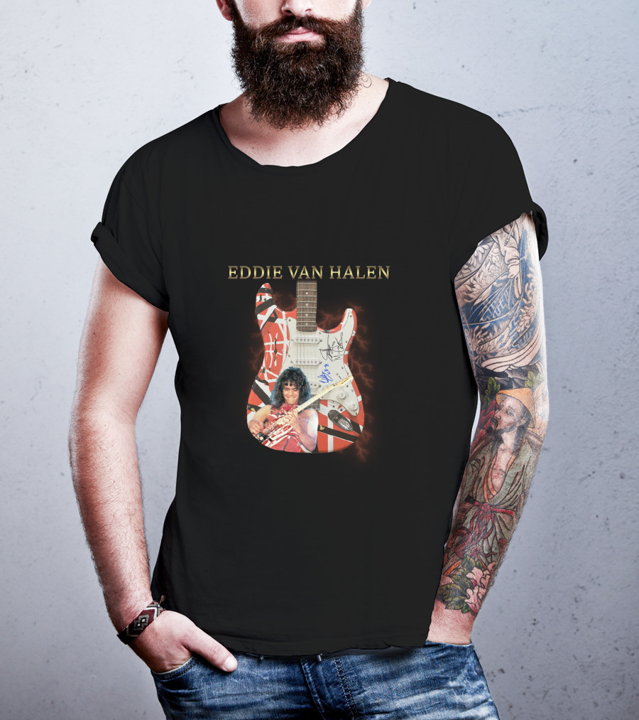 Eddie Van Halen Signature Guitar With Iconic Red And White Stripes T-Shirt