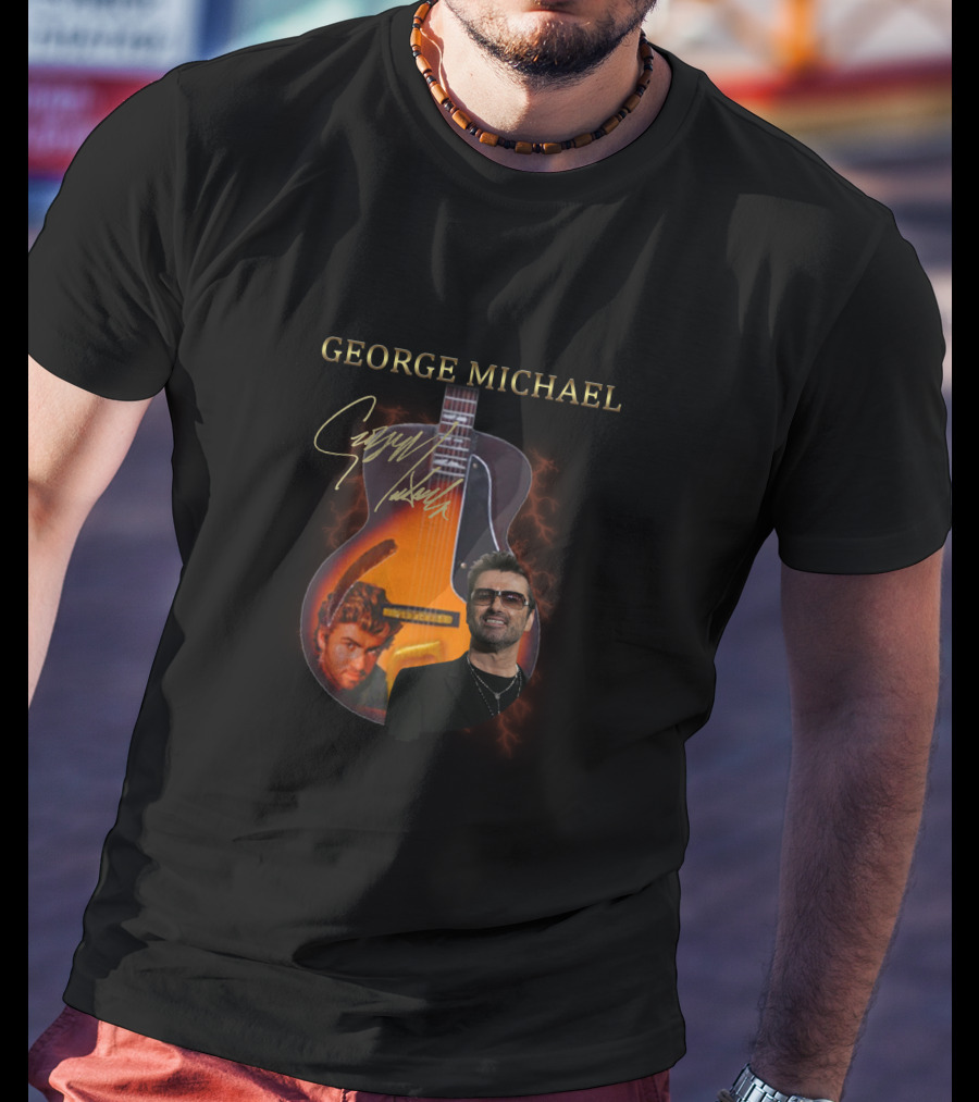 George Michael Signature Guitar Collage T-Shirt