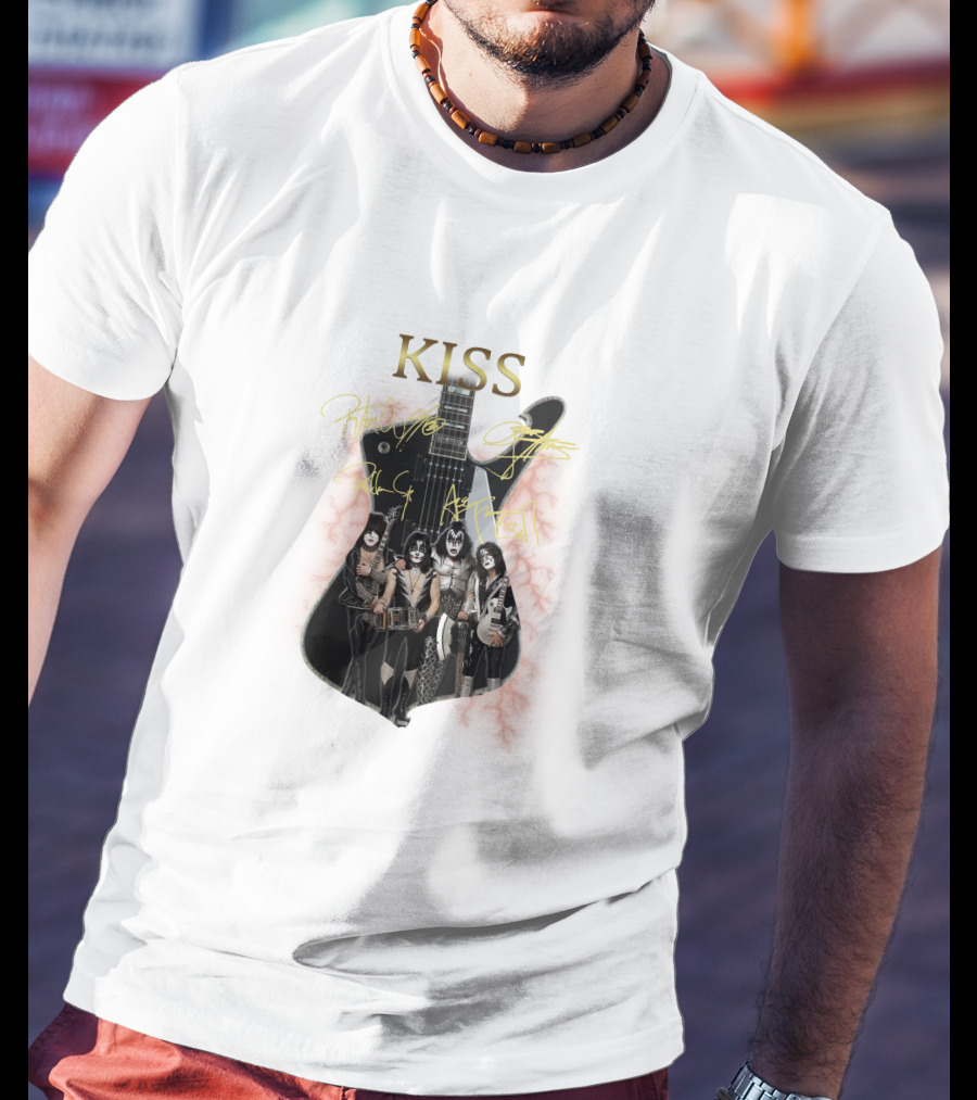 Kiss Electric Guitar With Band Members T-Shirt
