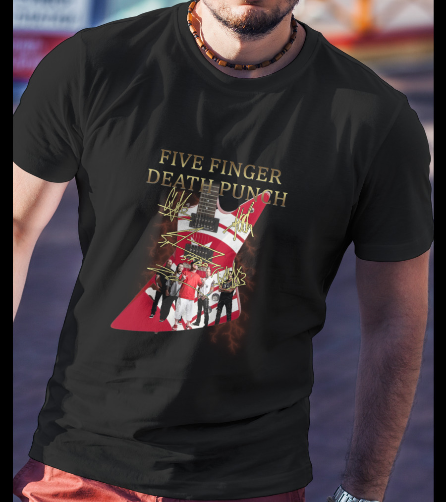 Five Finger Death Punch Signature Guitar Band Autograph T-Shirt