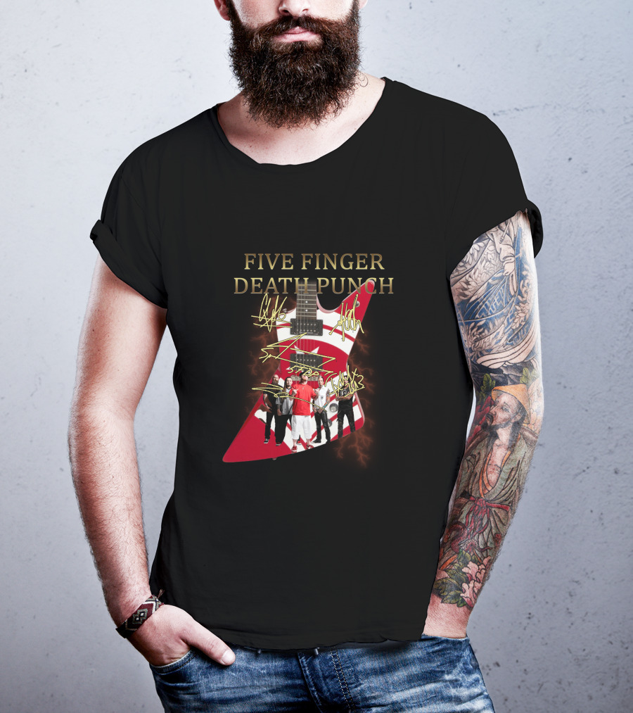 Five Finger Death Punch Signature Guitar Band Autograph T-Shirt