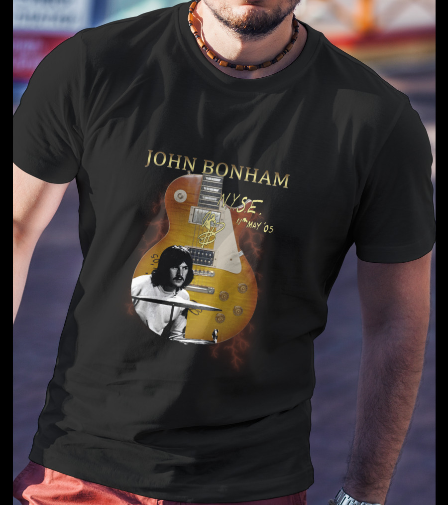 John Bonham NYSE 11th May '05 Signature Guitar Image T-Shirt