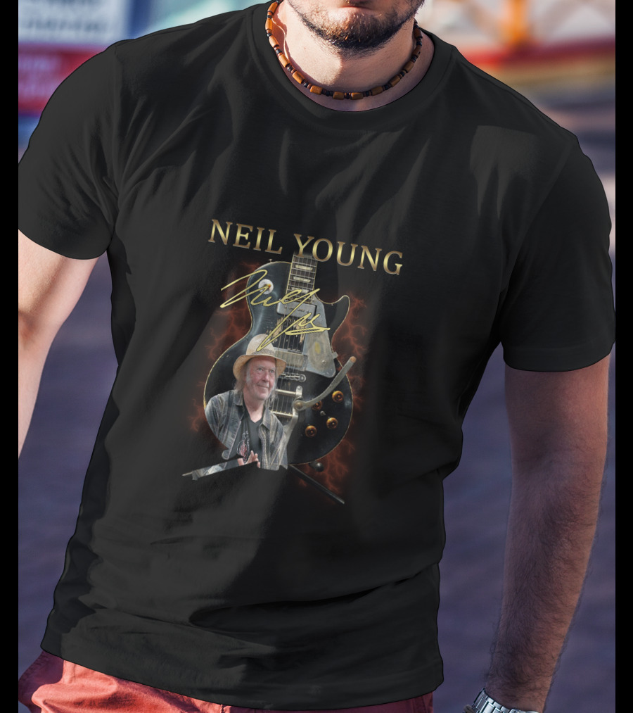 NEIL YOUNG Signature Guitar With Image T-Shirt
