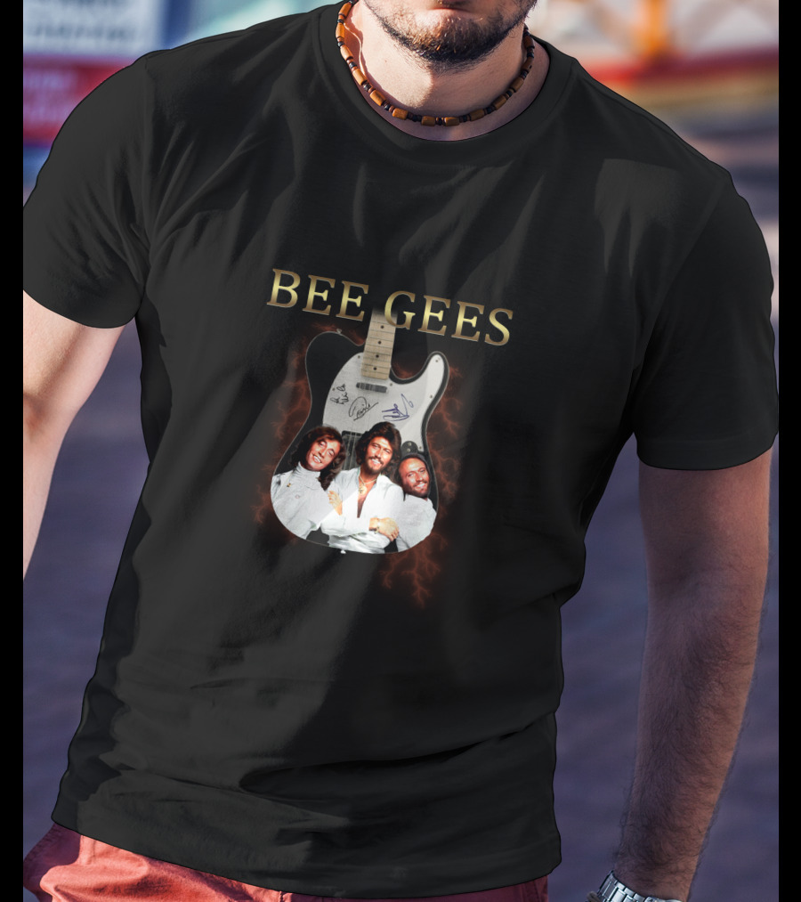 Bee Gees Guitar With Band Members Image T-Shirt