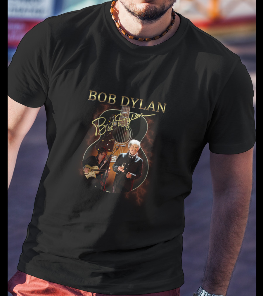 BOB DYLAN Signature Guitar Concert Performance T-Shirt