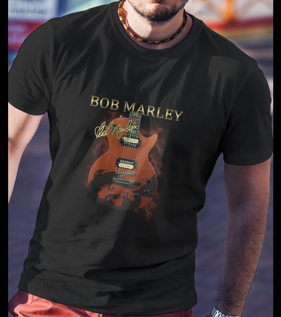 BOB MARLEY Signature Guitar Design With Bob Marley T-Shirt