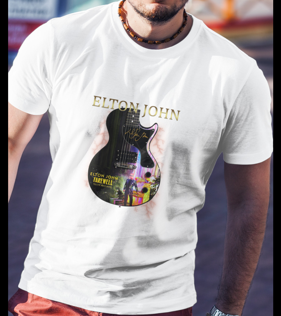 ELTON JOHN Signature Guitar Farewell Yellow Brick Road T-Shirt