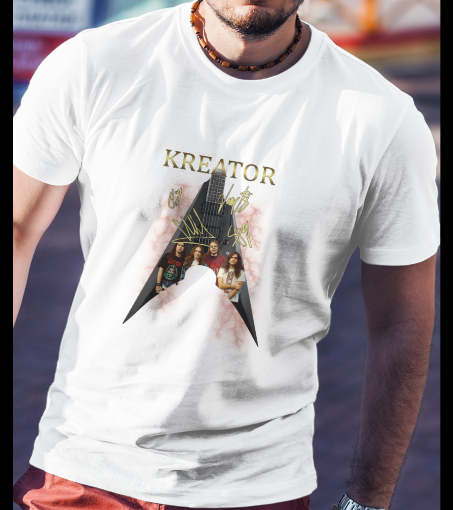 Kreator Band Guitar Graphic With Band Members T-Shirt