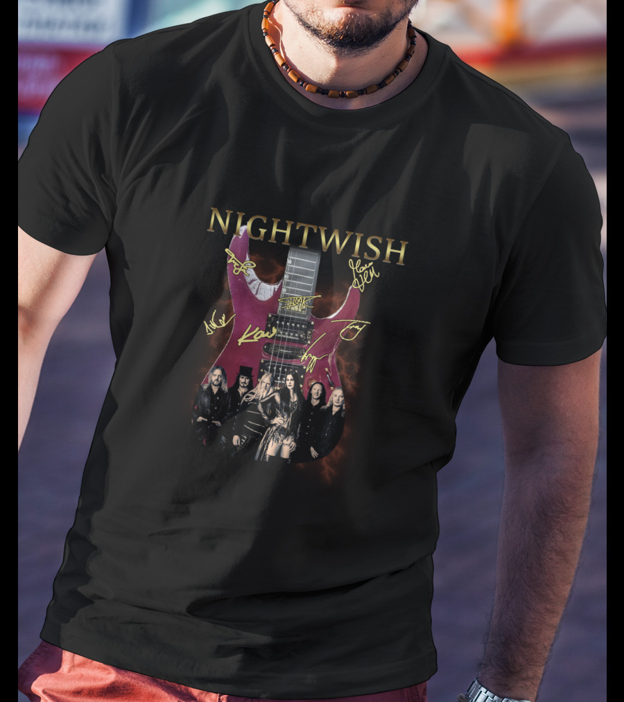 Nightwish Band Guitar With Members' Signatures T-Shirt