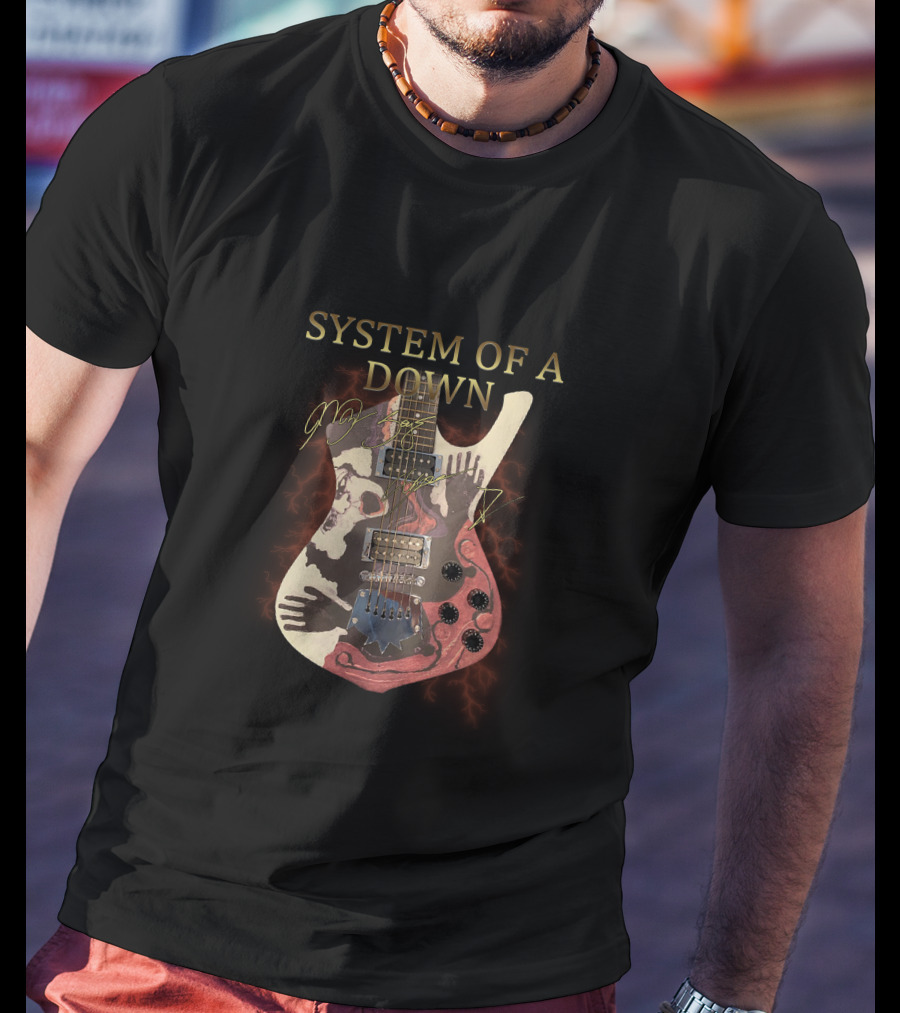 System Of A Down Signature Guitar With Hands And Lightning T-Shirt
