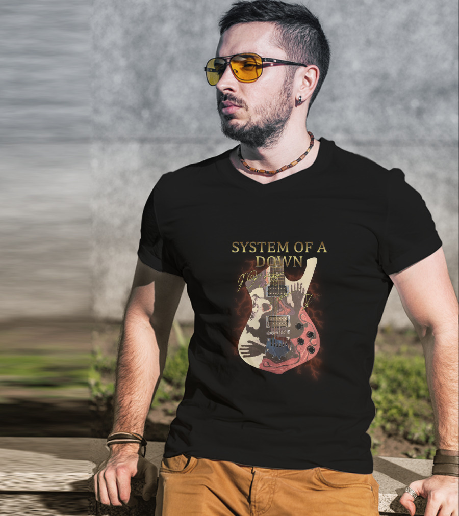 System Of A Down Signature Guitar With Hands And Lightning T-Shirt
