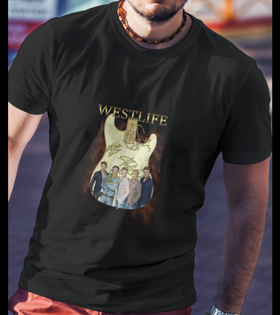 Westlife Guitar And Band Members Montage T-Shirt