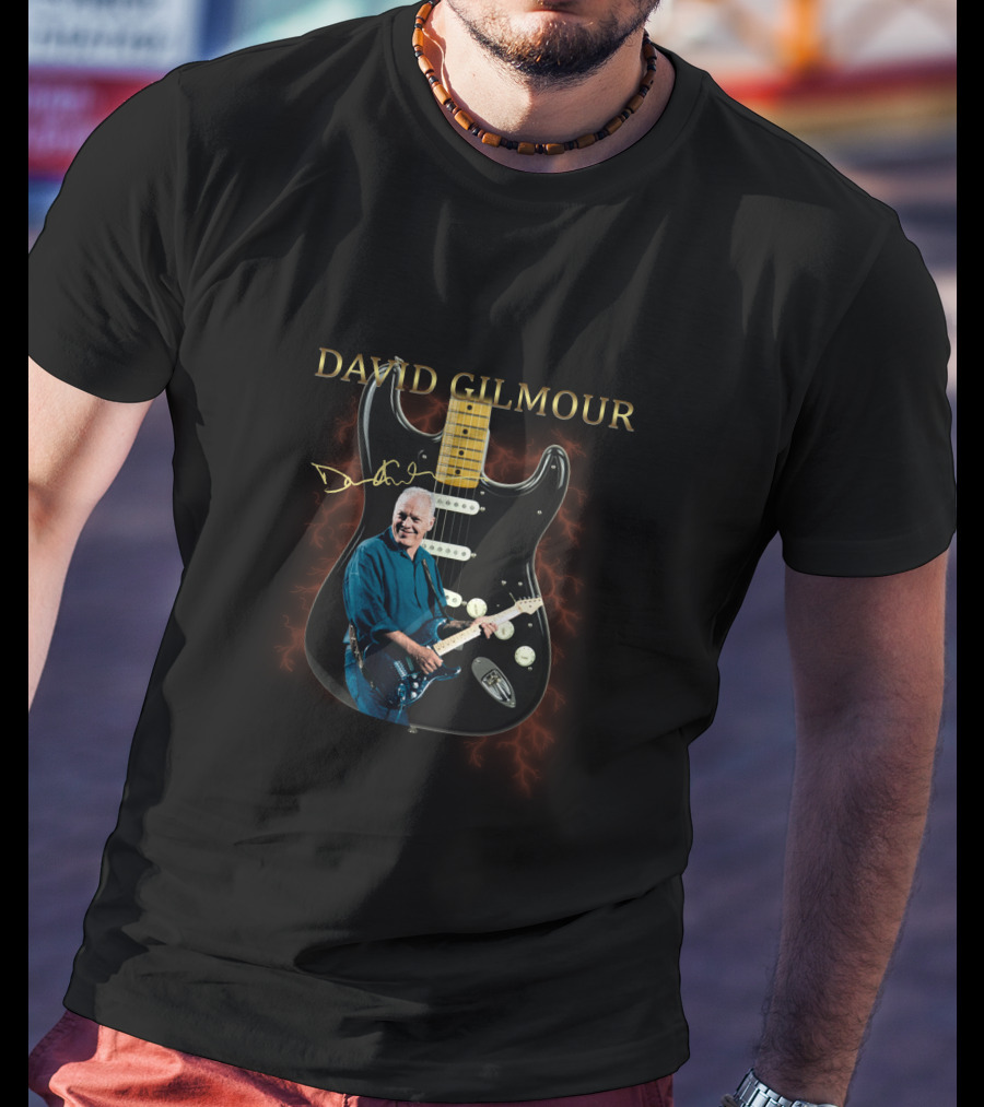 David Gilmour Signature Guitar With Iconic Image And Signature T-Shirt