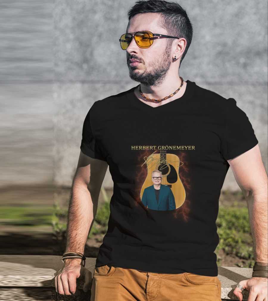 Herbert Grönemeyer Signature Guitar With Portrait And Lightning T-Shirt