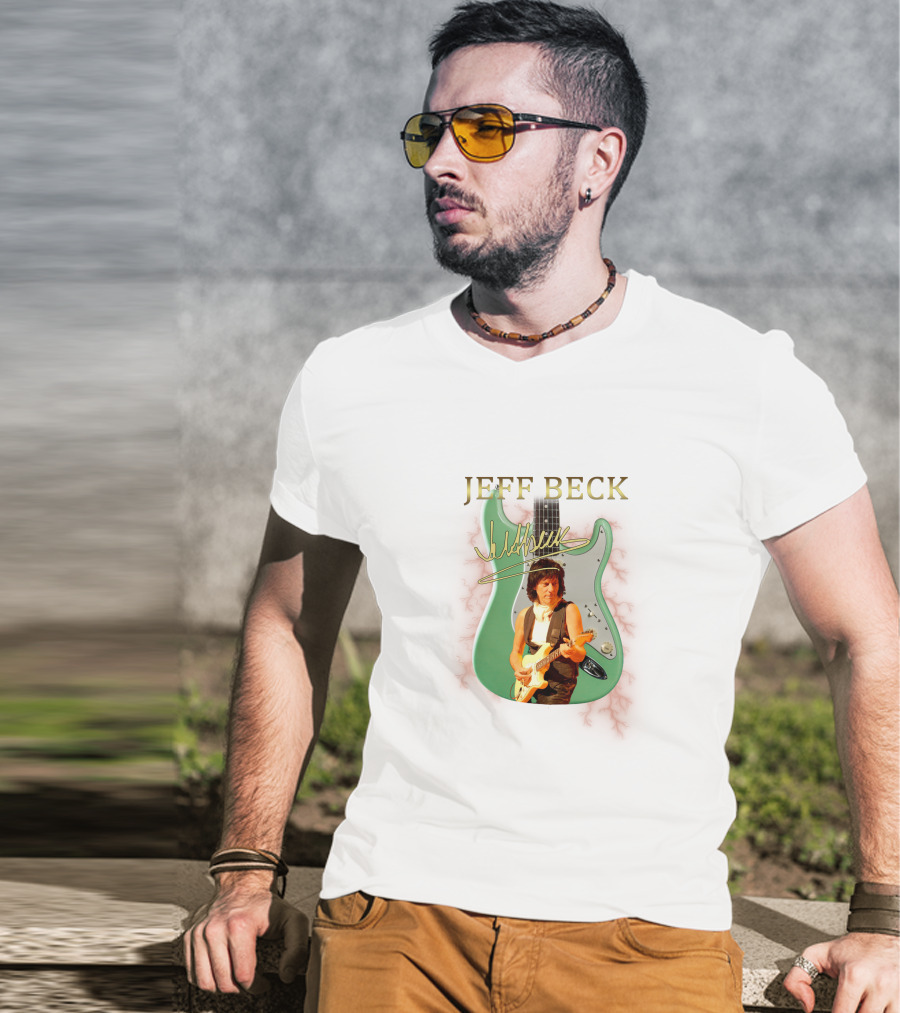 JEFF BECK Signature Electric Guitar With Performer Image T-Shirt