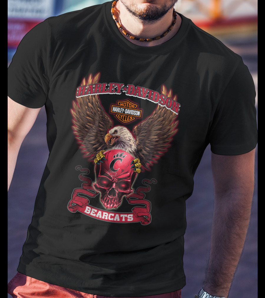 Harley Davidson Cincinnati Bearcats Eagle Skull T-Shirt
