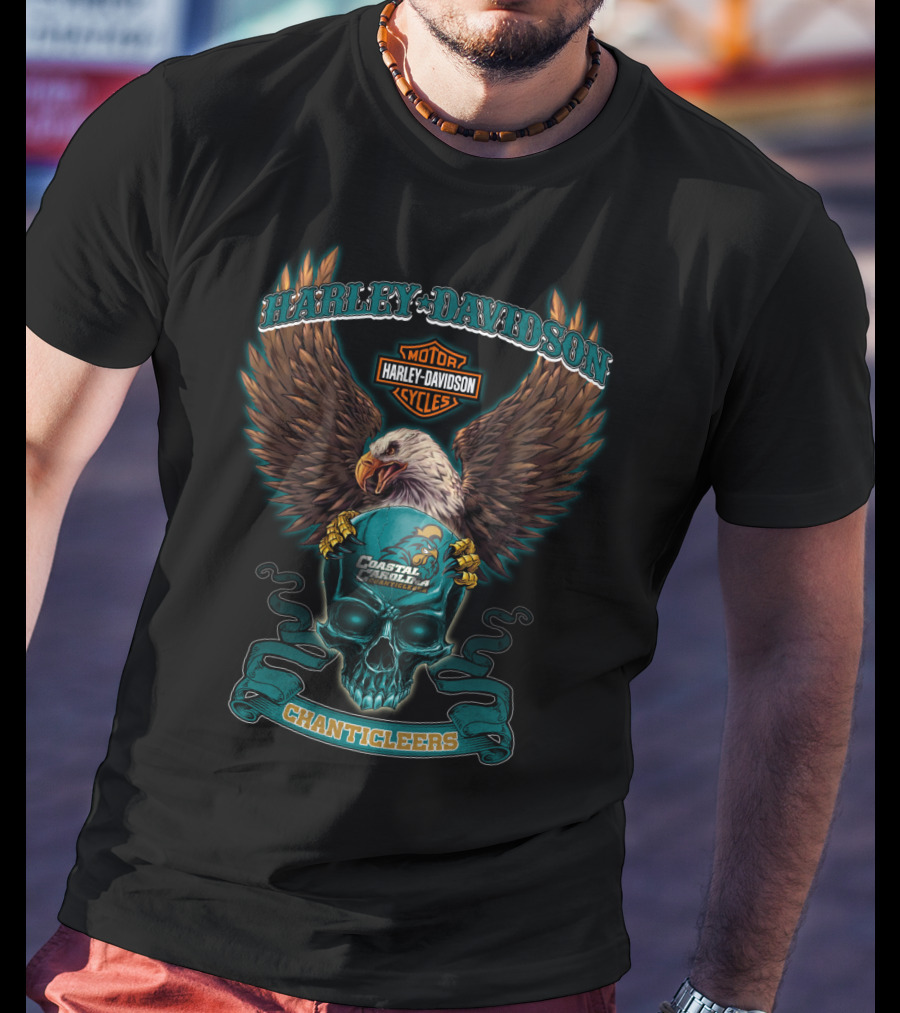 Harley Davidson Motor Cycles Coastal Carolina Chanticleers Eagle Skull T-Shirt
