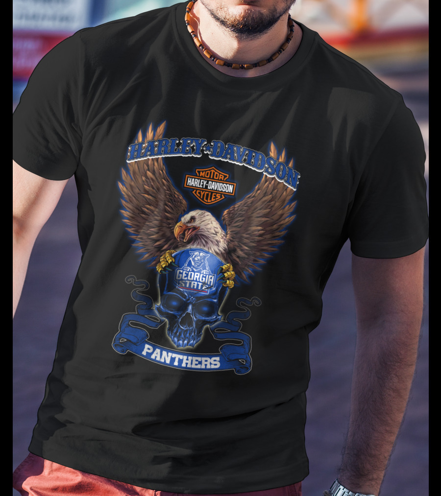 Harley Davidson Georgia State Panthers Eagle Skull T-Shirt