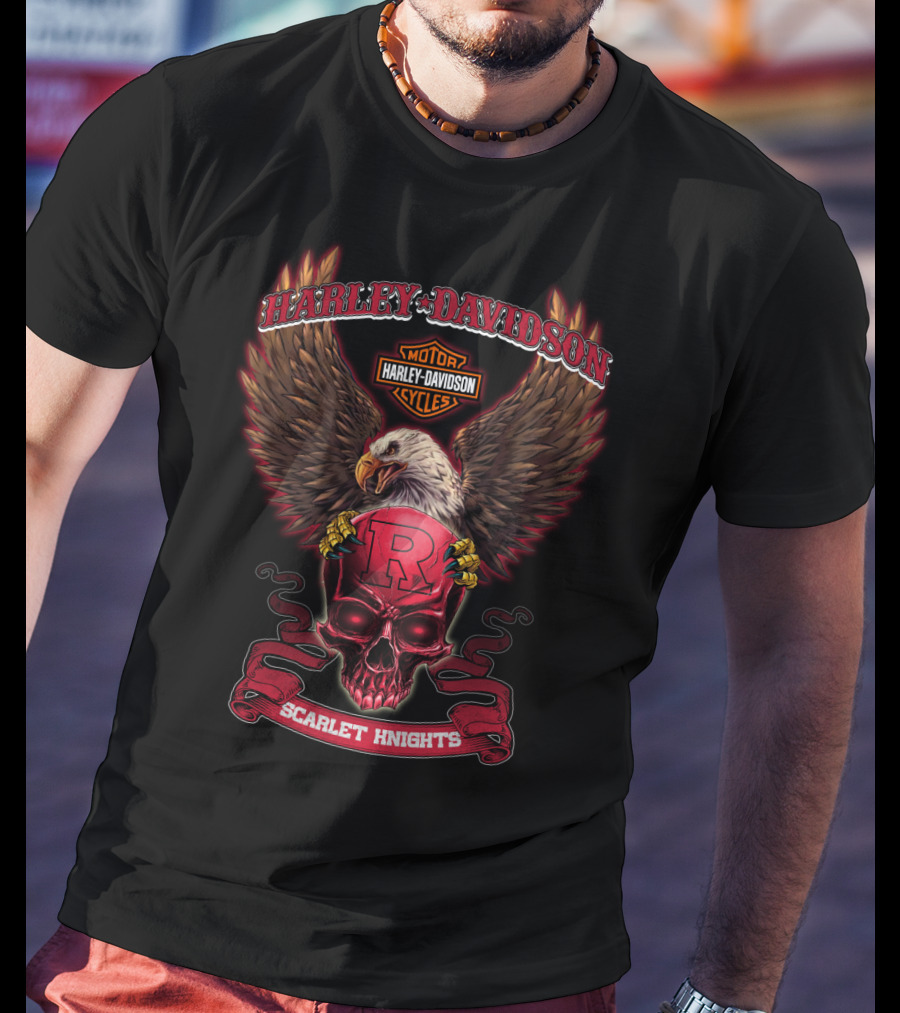 Harley Davidson Rutgers Scarlet Knights Eagle Skull T-Shirt