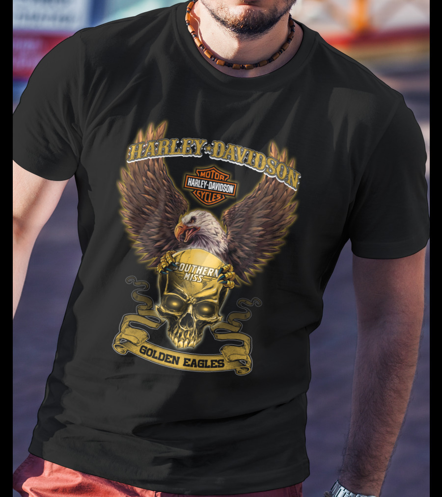 Harley Davidson Motorcycles Southern Miss Golden Eagles Skull And Eagle T-Shirt