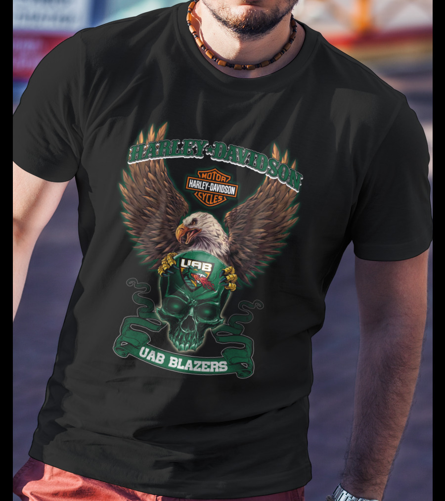 Harley Davidson Motor Cycles Uab Blazers Eagle Skull T-Shirt