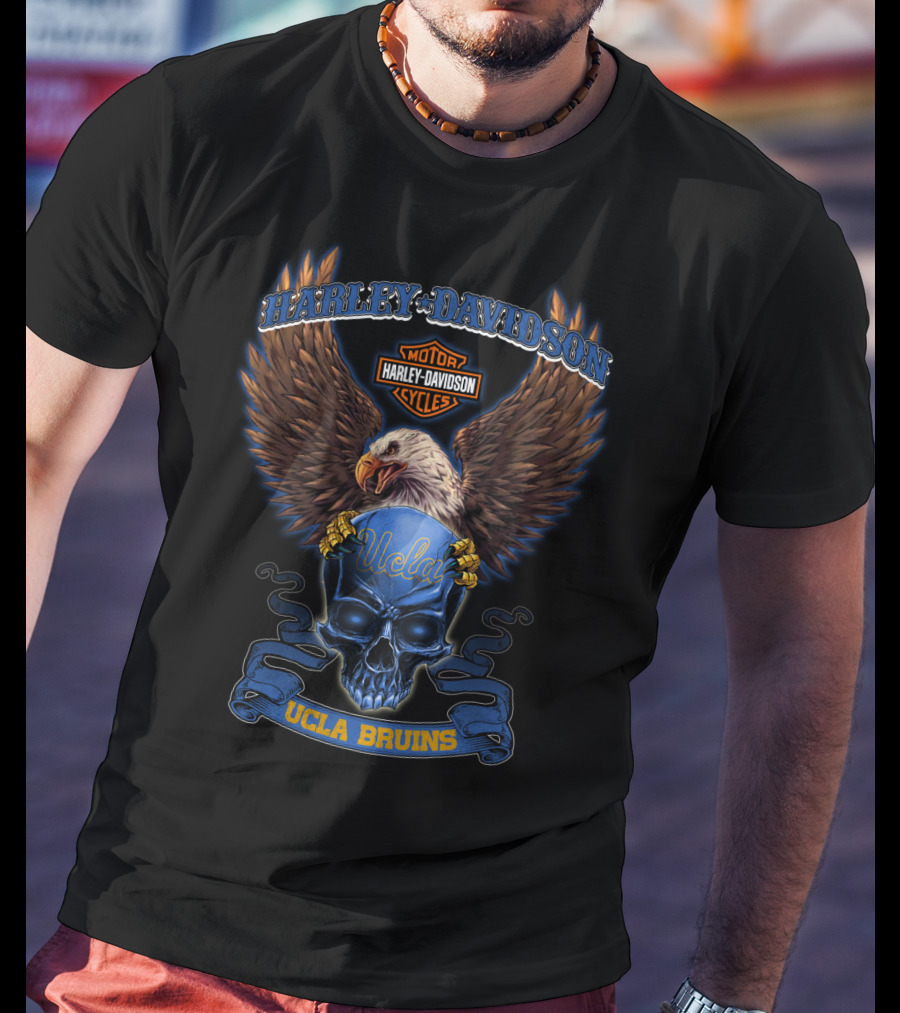 Harley Davidson Motor Cycles Eagle Skull Ucla Bruins T-Shirt