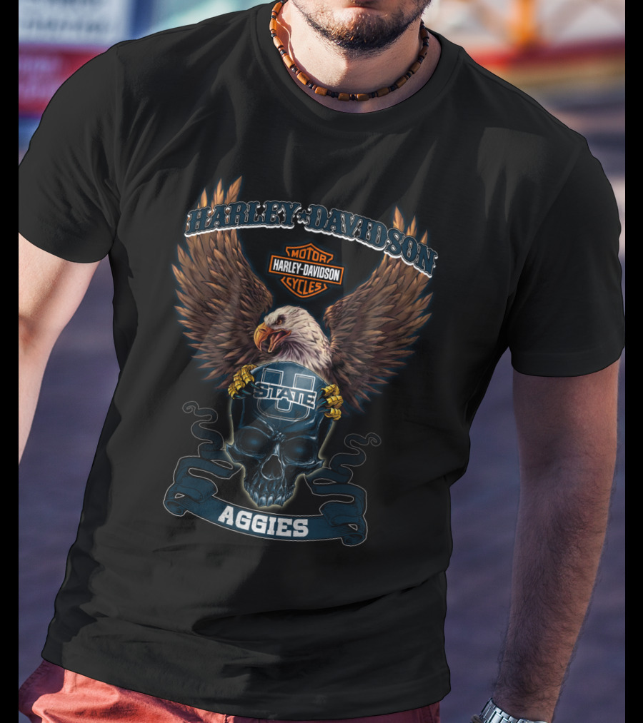 Harley Davidson Motorcycles Utah State Aggies Eagle Skull U State T-Shirt