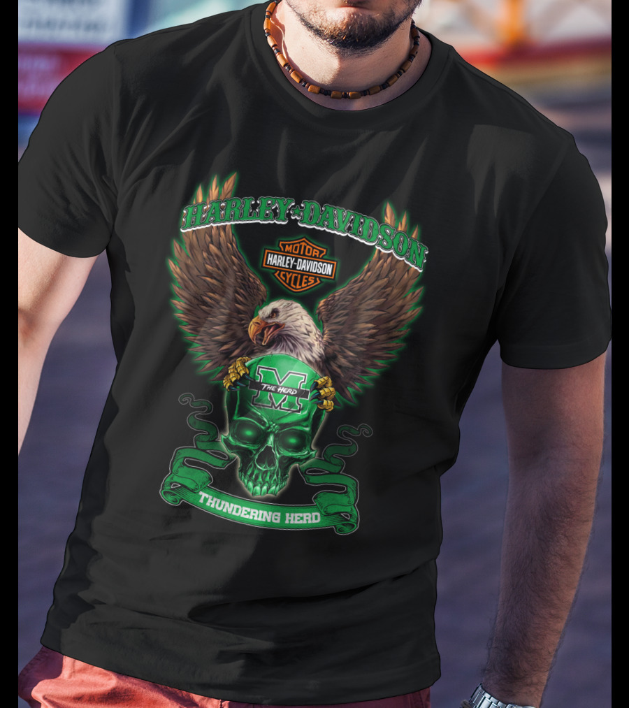 Harley Davidson Motorcycles Marshall Thundering Herd The Herd Eagle Skull T-Shirt