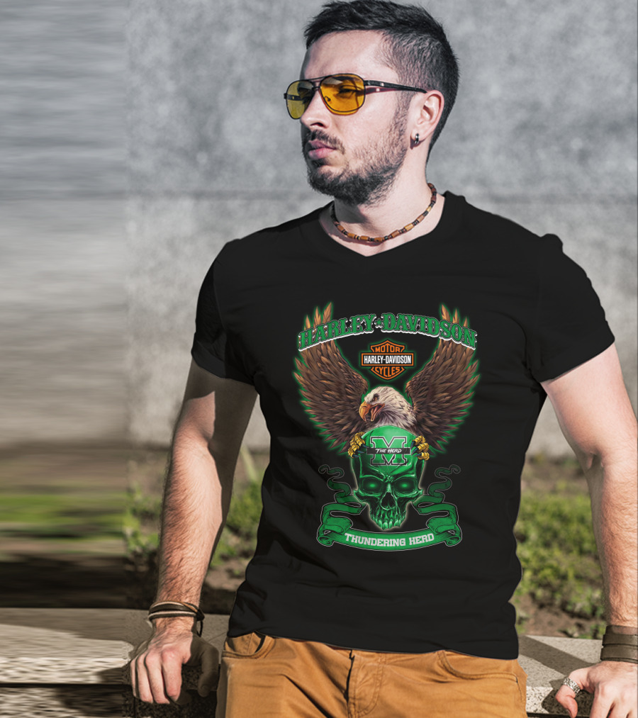 Harley Davidson Motorcycles Marshall Thundering Herd The Herd Eagle Skull T-Shirt